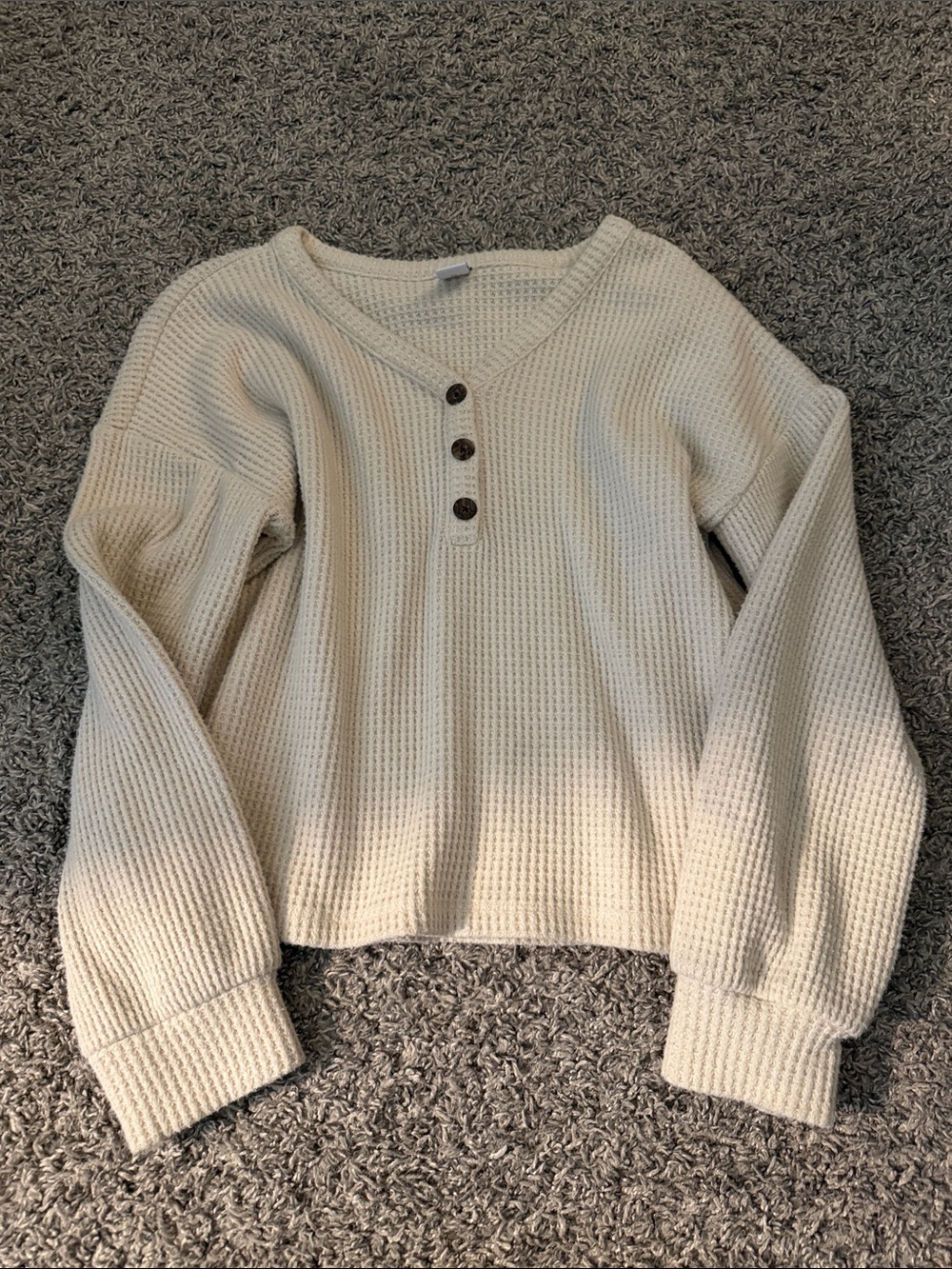 Old Navy Cream Waffle Knit Henley Sweatshirt